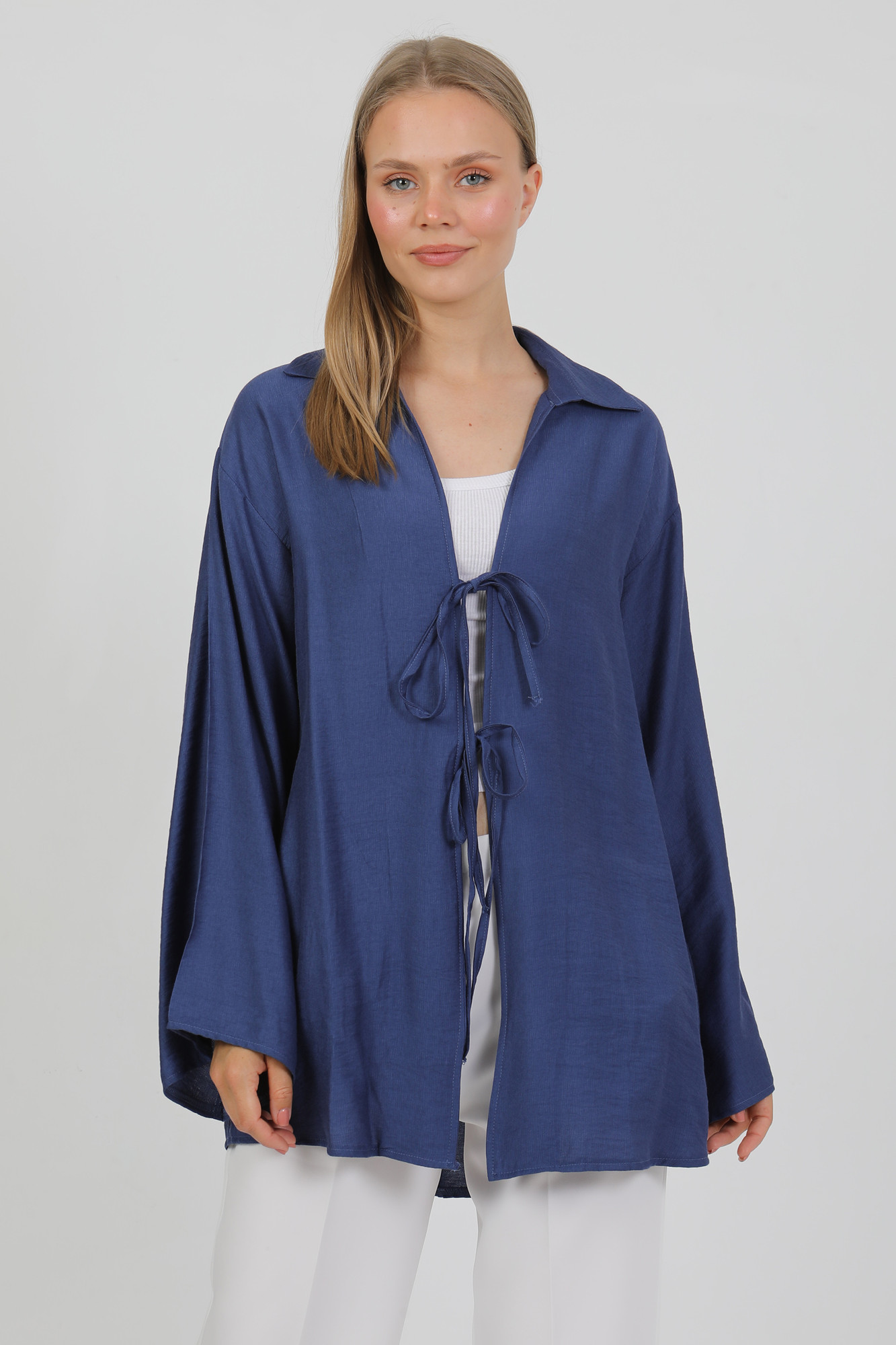 Doğal Viskon Kumaş Cepli Bağcıklı Kadın Kimono 1167 – Hafif, Dökümlü, Akışkan, Yazlık Model