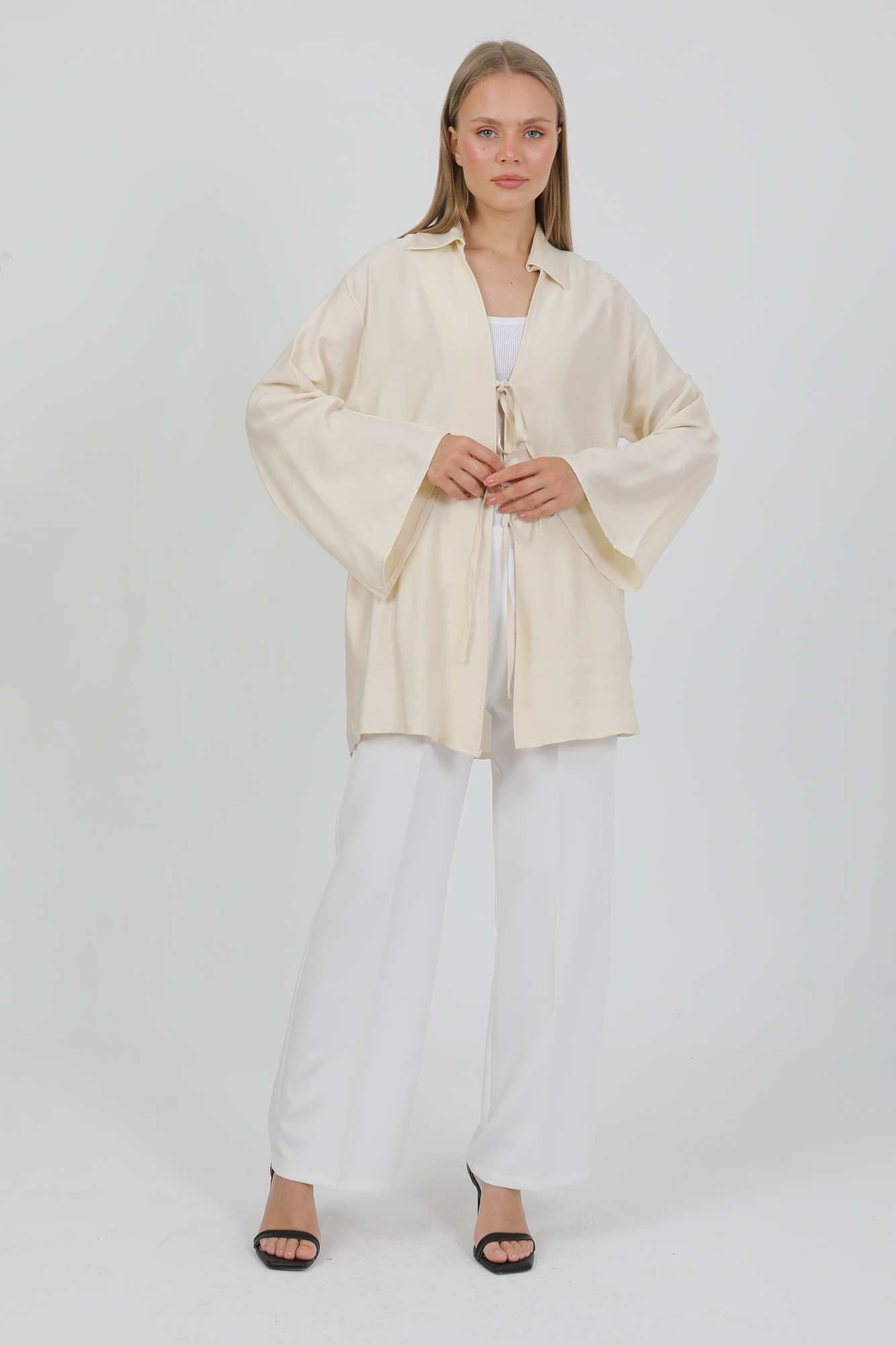 Doğal Viskon Kumaş Cepli Bağcıklı Kadın Kimono 1167 – Hafif, Dökümlü, Akışkan, Yazlık Model