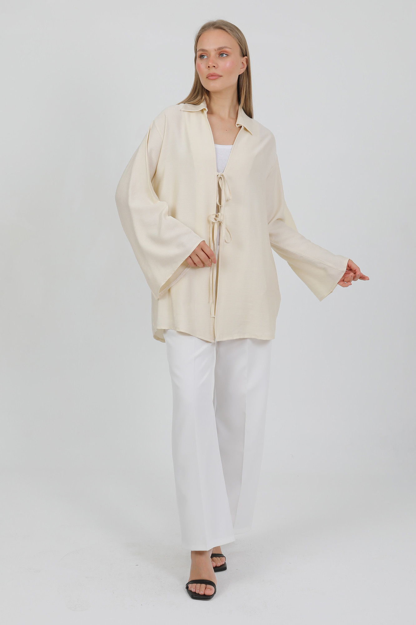 Doğal Viskon Kumaş Cepli Bağcıklı Kadın Kimono 1167 – Hafif, Dökümlü, Akışkan, Yazlık Model