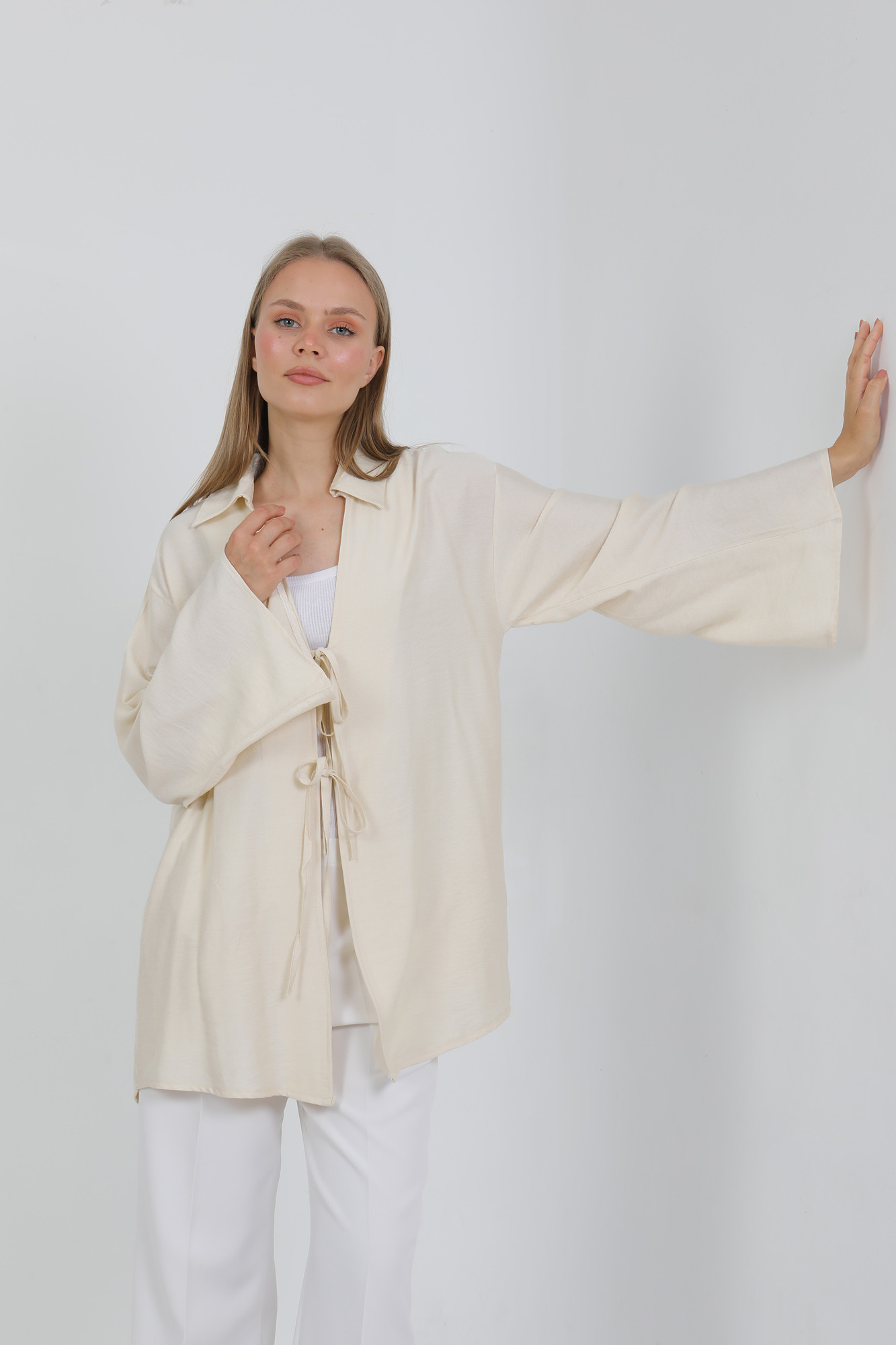 Doğal Viskon Kumaş Cepli Bağcıklı Kadın Kimono 1167 – Hafif, Dökümlü, Akışkan, Yazlık Model