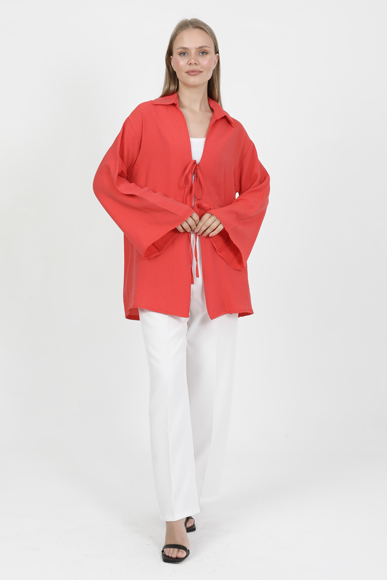 Doğal Viskon Kumaş Cepli Bağcıklı Kadın Kimono 1167 – Hafif, Dökümlü, Akışkan, Yazlık Model