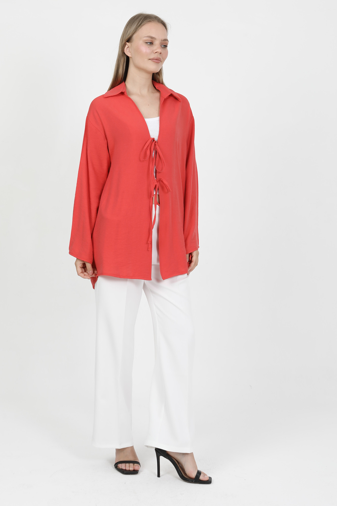 Doğal Viskon Kumaş Cepli Bağcıklı Kadın Kimono 1167 – Hafif, Dökümlü, Akışkan, Yazlık Model