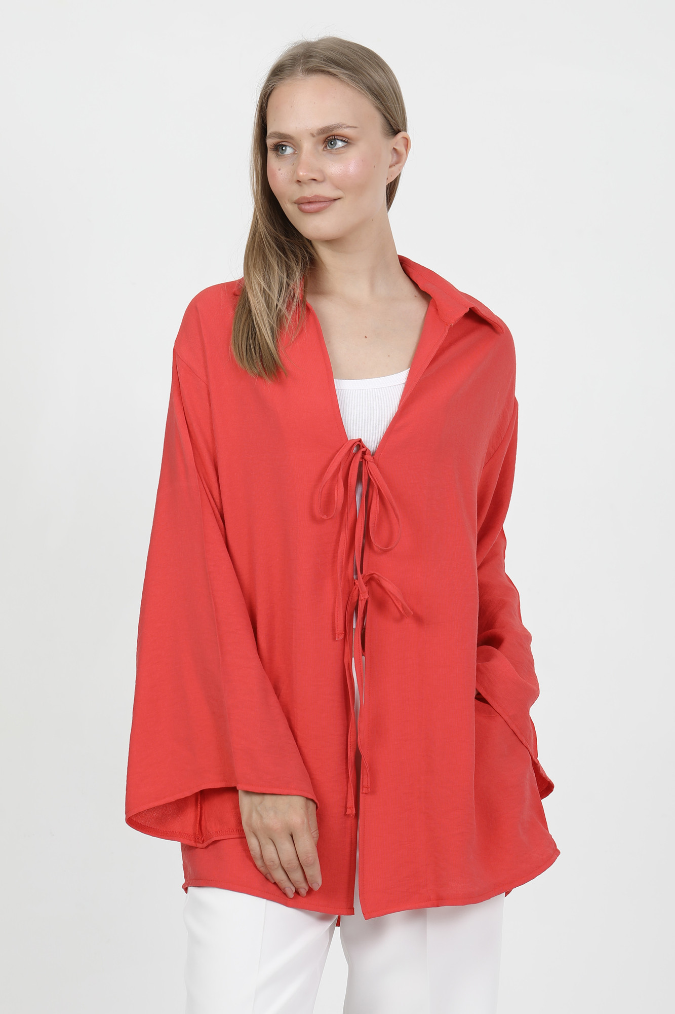 Doğal Viskon Kumaş Cepli Bağcıklı Kadın Kimono 1167 – Hafif, Dökümlü, Akışkan, Yazlık Model