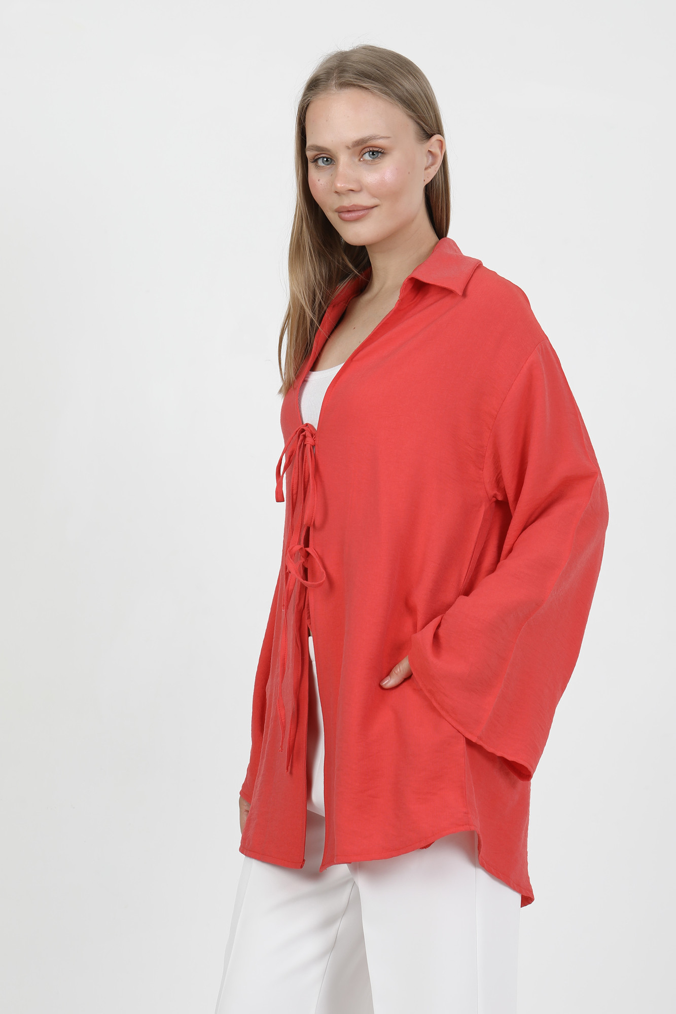 Doğal Viskon Kumaş Cepli Bağcıklı Kadın Kimono 1167 – Hafif, Dökümlü, Akışkan, Yazlık Model