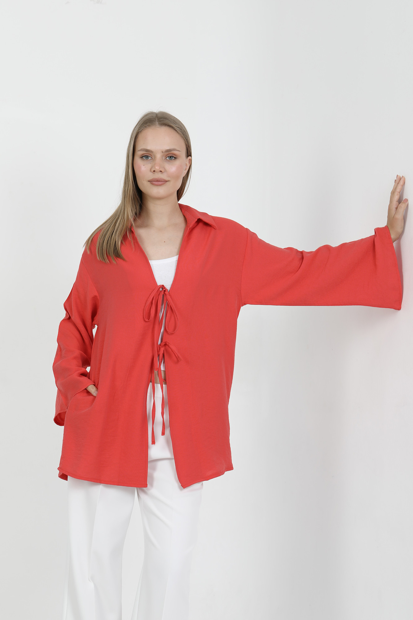 Doğal Viskon Kumaş Cepli Bağcıklı Kadın Kimono 1167 – Hafif, Dökümlü, Akışkan, Yazlık Model