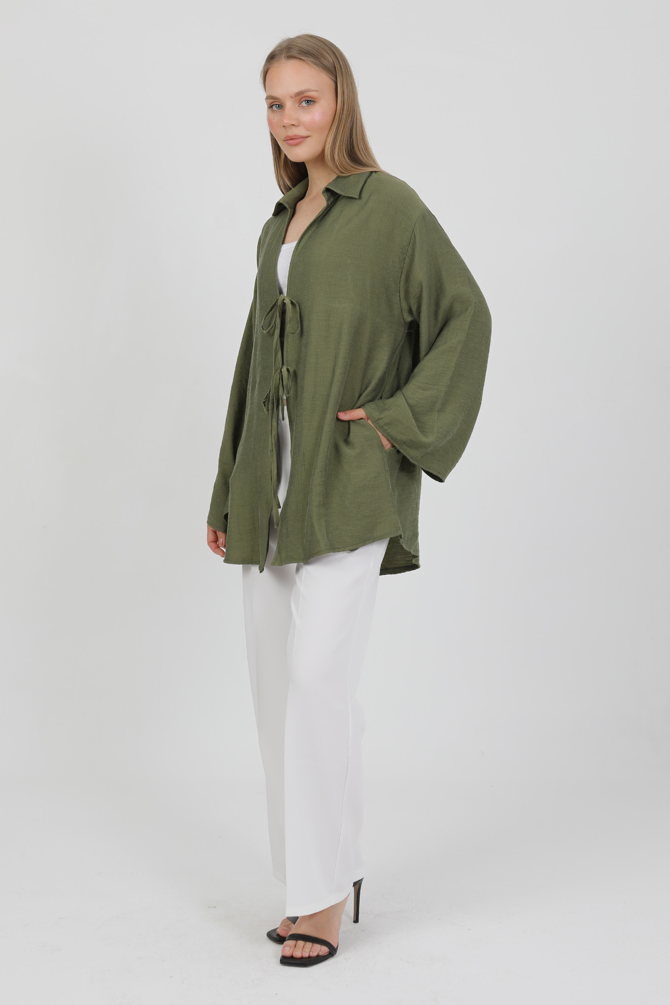 Doğal Viskon Kumaş Cepli Bağcıklı Kadın Kimono 1167 – Hafif, Dökümlü, Akışkan, Yazlık Model