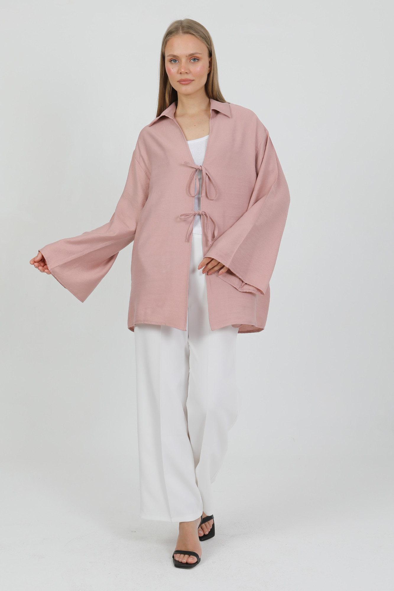 Doğal Viskon Kumaş Cepli Bağcıklı Kadın Kimono 1167 – Hafif, Dökümlü, Akışkan, Yazlık Model