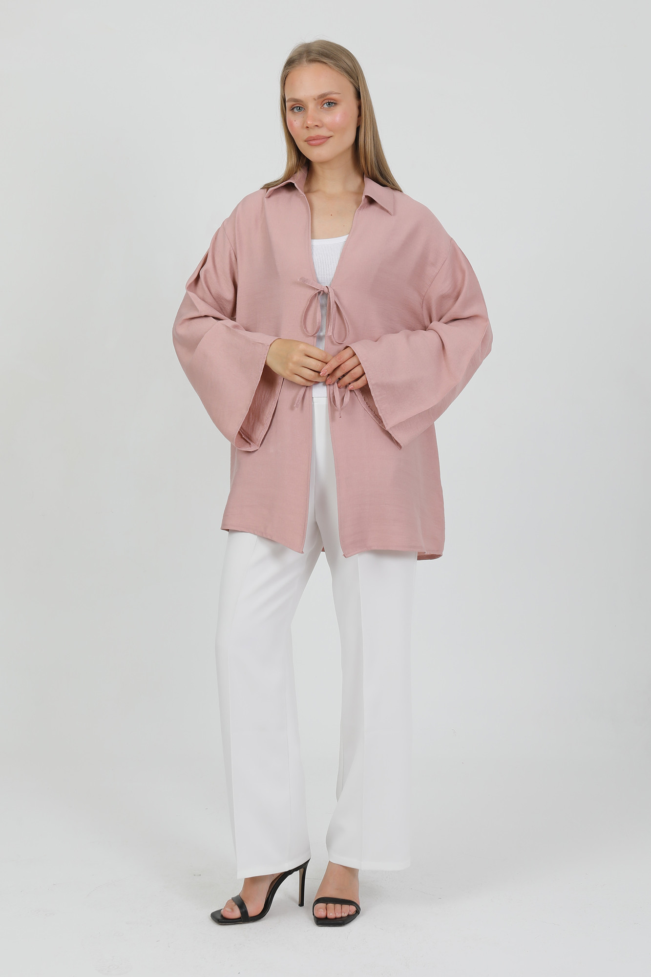 Doğal Viskon Kumaş Cepli Bağcıklı Kadın Kimono 1167 – Hafif, Dökümlü, Akışkan, Yazlık Model