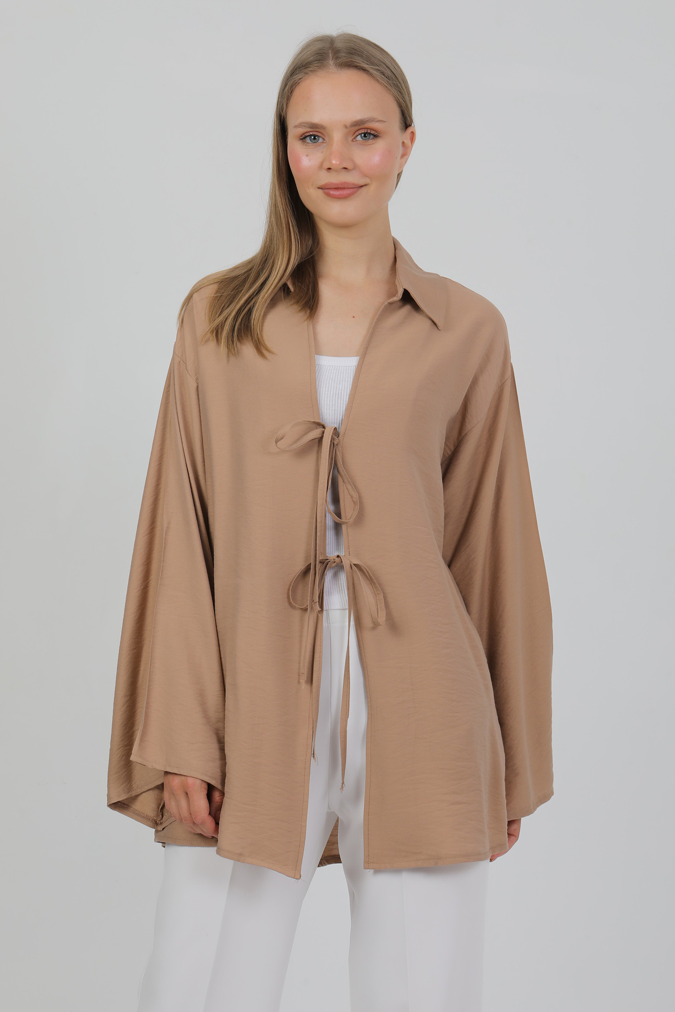 Doğal Viskon Kumaş Cepli Bağcıklı Kadın Kimono 1167 – Hafif, Dökümlü, Akışkan, Yazlık Model