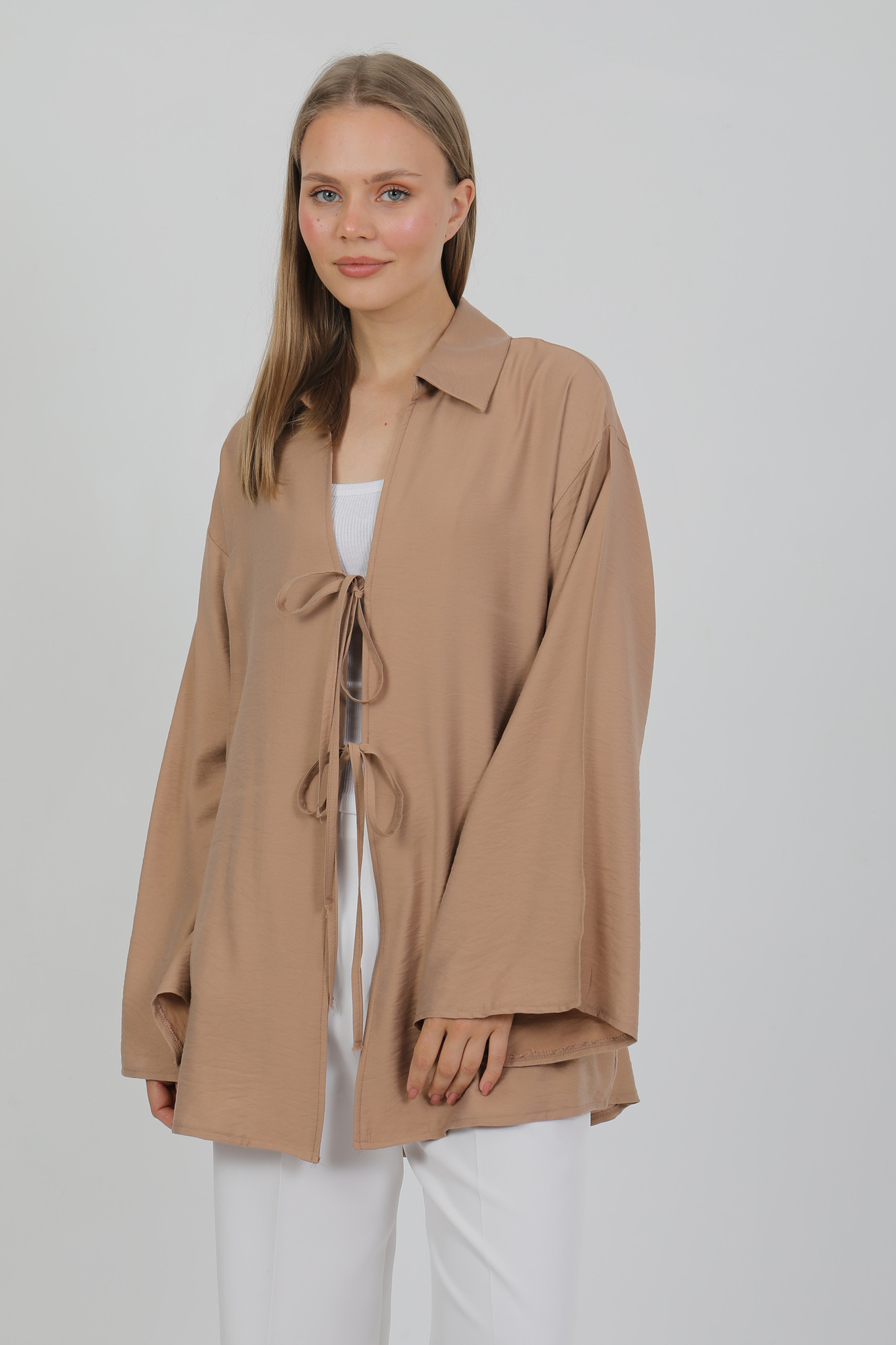 Doğal Viskon Kumaş Cepli Bağcıklı Kadın Kimono 1167 – Hafif, Dökümlü, Akışkan, Yazlık Model