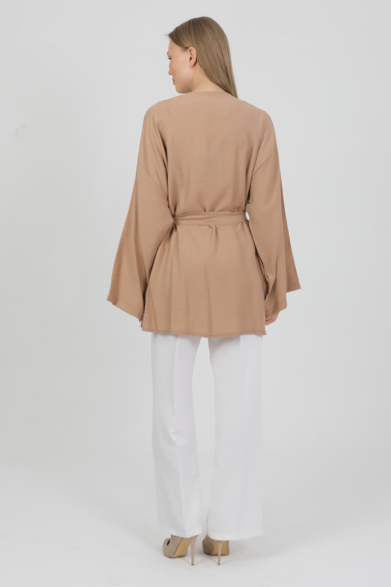 Doğal Viskon Kumaş Cepli Kemerli Kadın Kimono 1168 – Yakasız, Hafif, Dökümlü, Yazlık Model