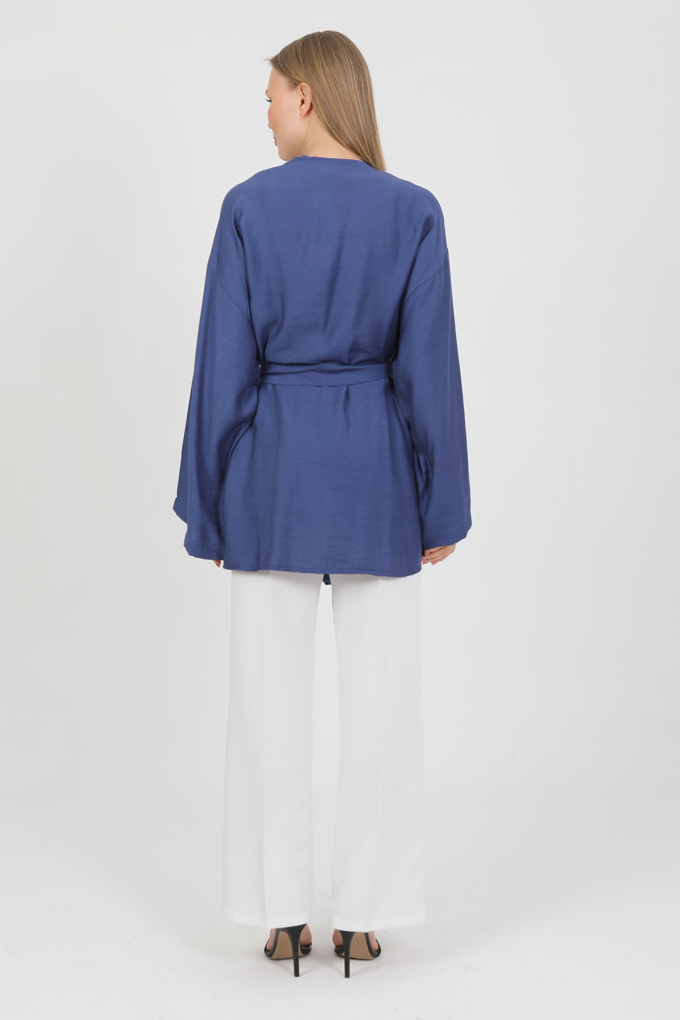 Doğal Viskon Kumaş Cepli Kemerli Kadın Kimono 1168 – Yakasız, Hafif, Dökümlü, Yazlık Model