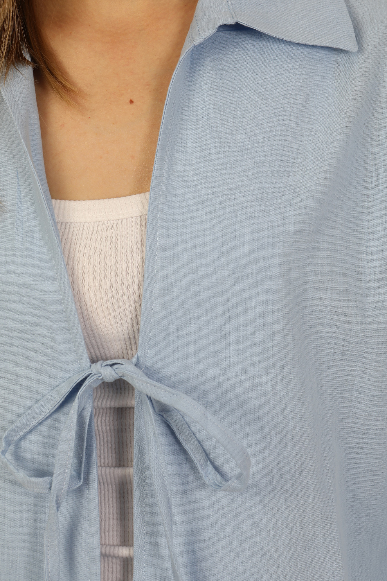 %100 Pamuk Keten Cepli Bağcıklı Kadın Kimono 1165 – Gömlek Yaka, Nefes Alan Kumaş