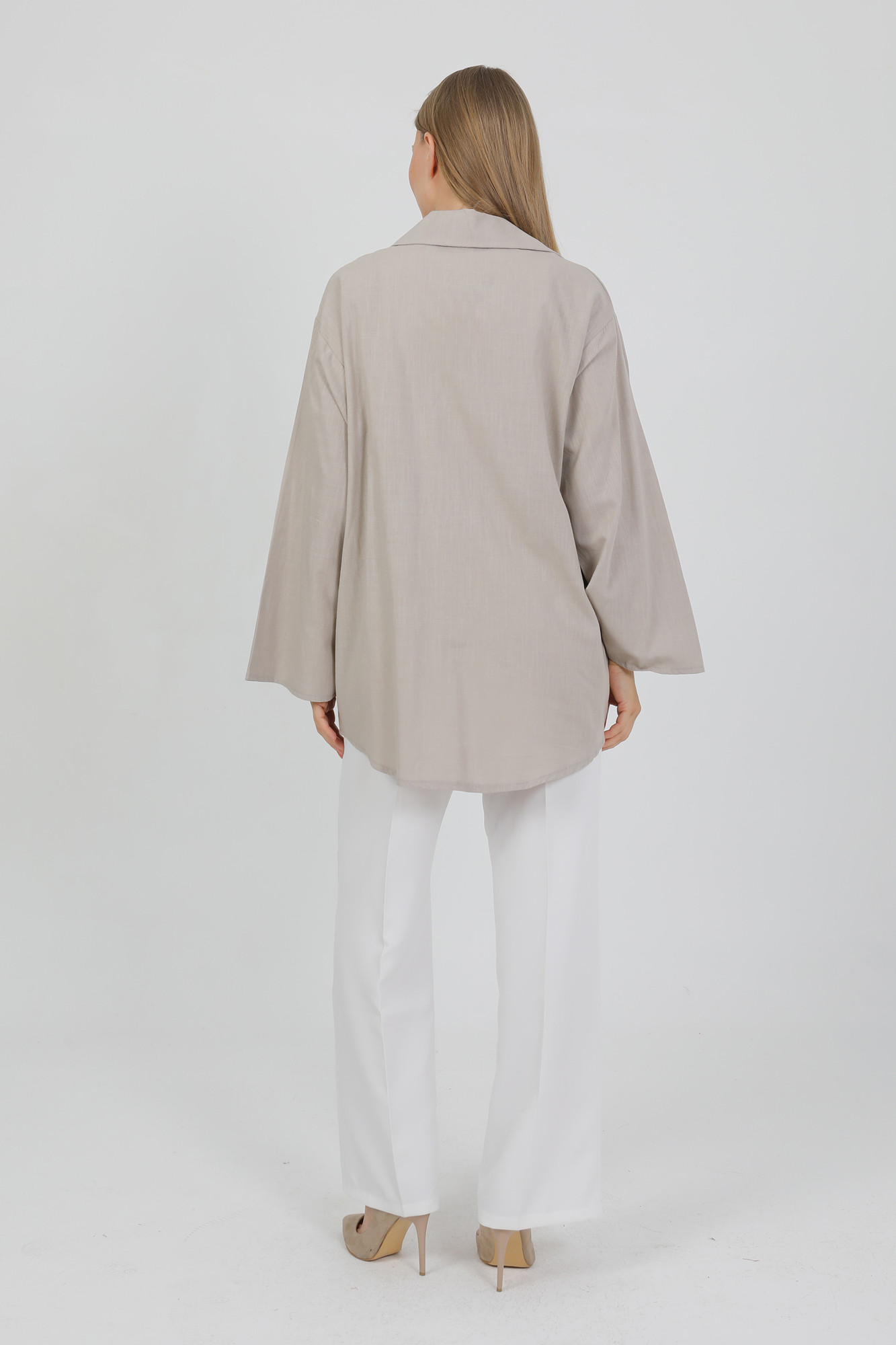 %100 Pamuk Keten Cepli Bağcıklı Kadın Kimono 1165 – Gömlek Yaka, Nefes Alan Kumaş
