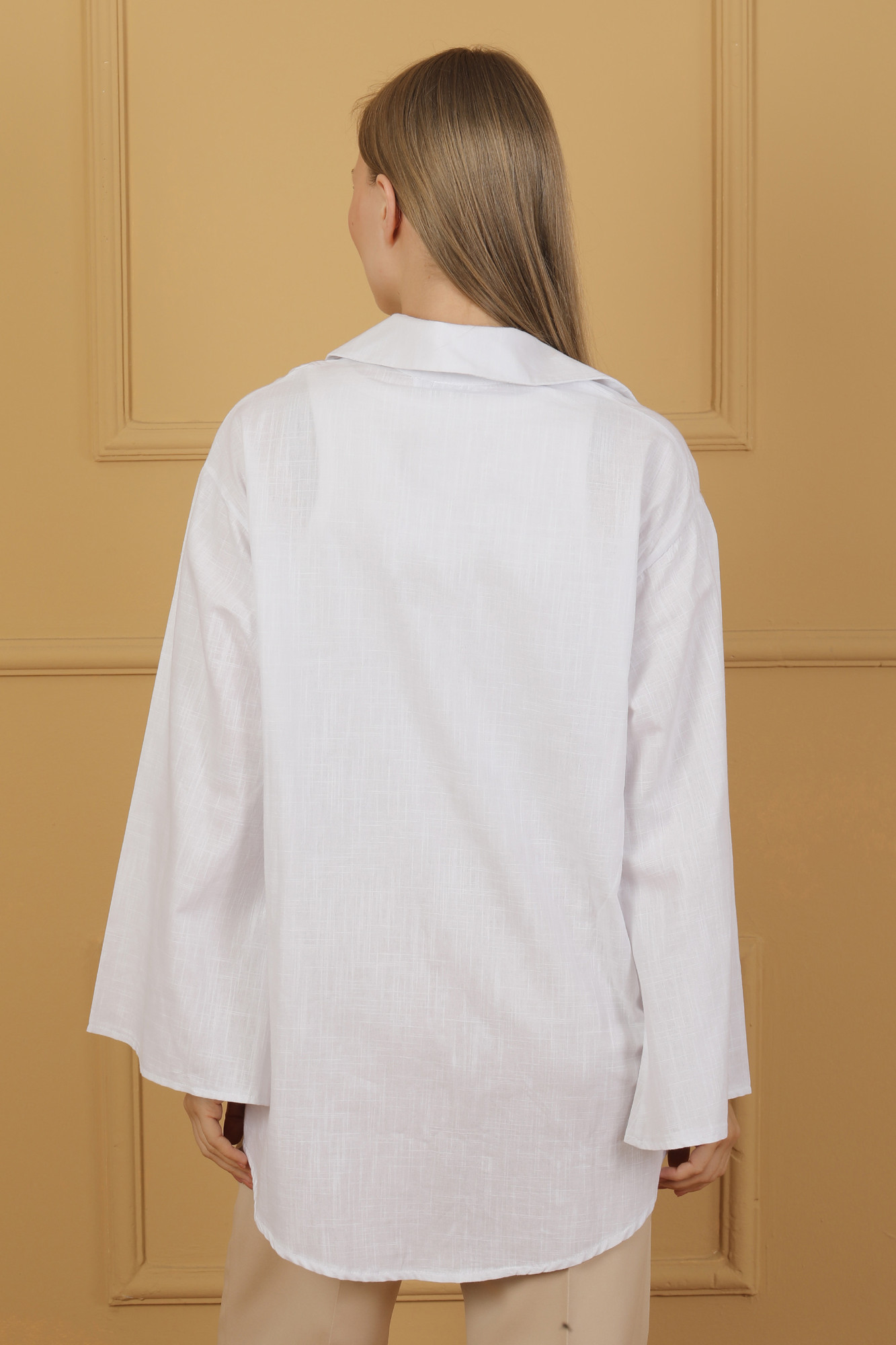 %100 Pamuk Keten Cepli Bağcıklı Kadın Kimono 1165 – Gömlek Yaka, Nefes Alan Kumaş