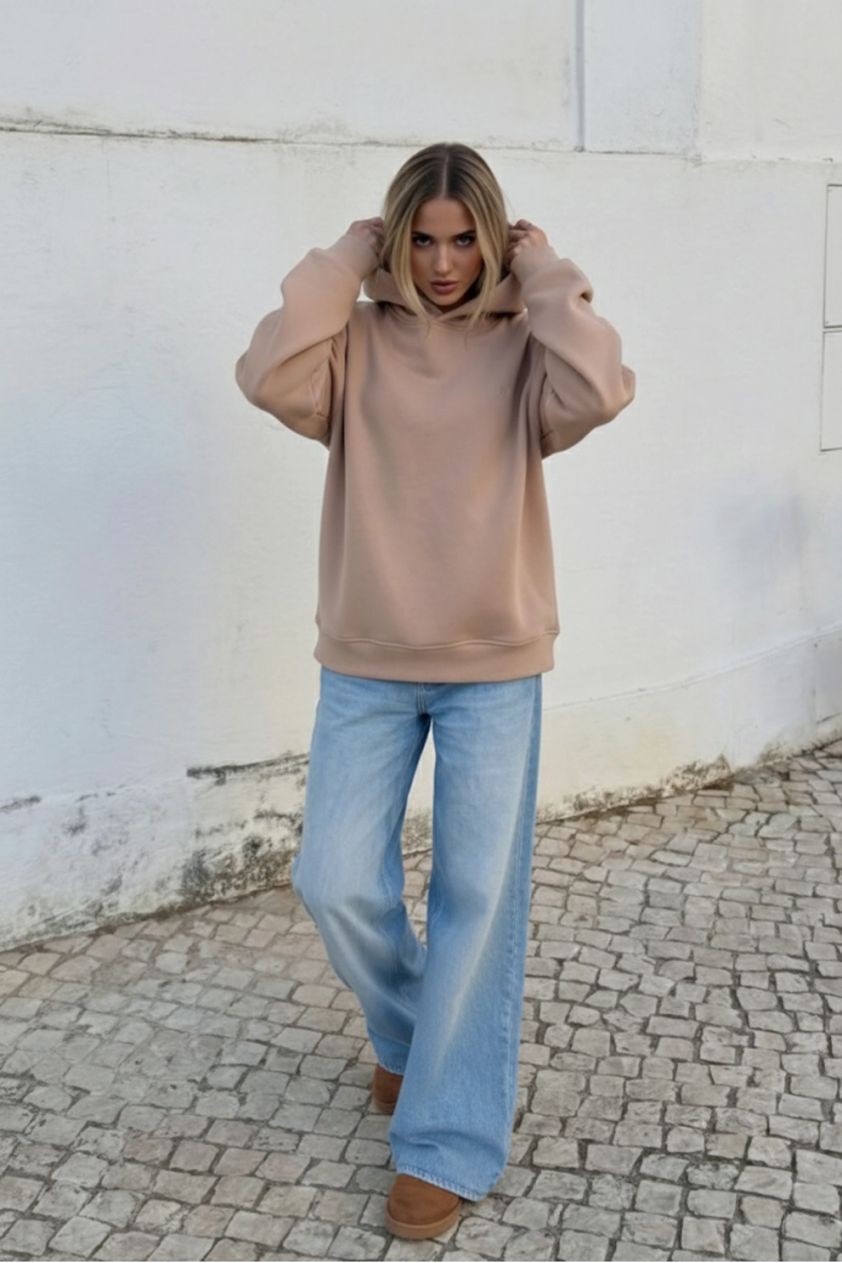 Pastelastore Pamuklu Kapüşonlu 3 İplik Şardonlu Kalın Oversize Sweatshirt