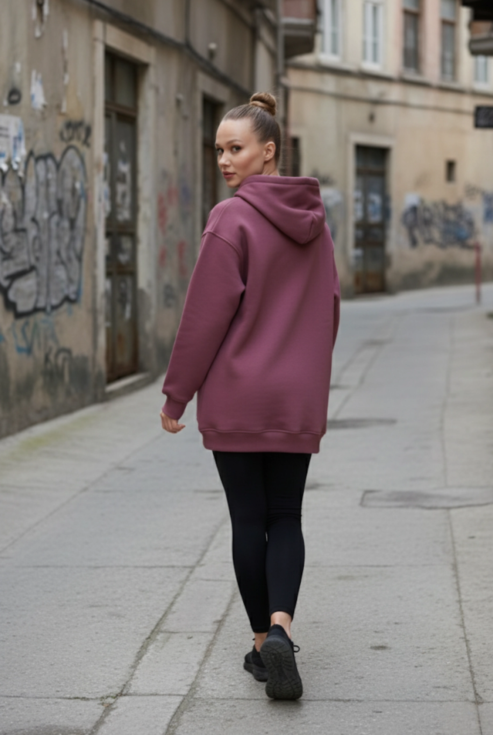 Pastelastore Pamuklu Kapüşonlu 3 İplik Şardonlu Kalın Oversize Sweatshirt