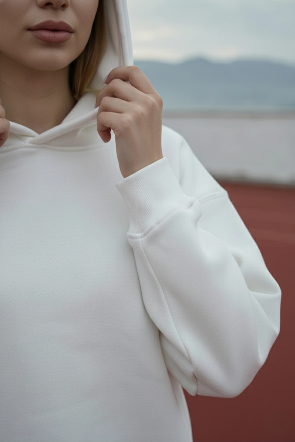 Pastelastore Pamuklu Kapüşonlu 3 İplik Şardonlu Kalın Oversize Sweatshirt