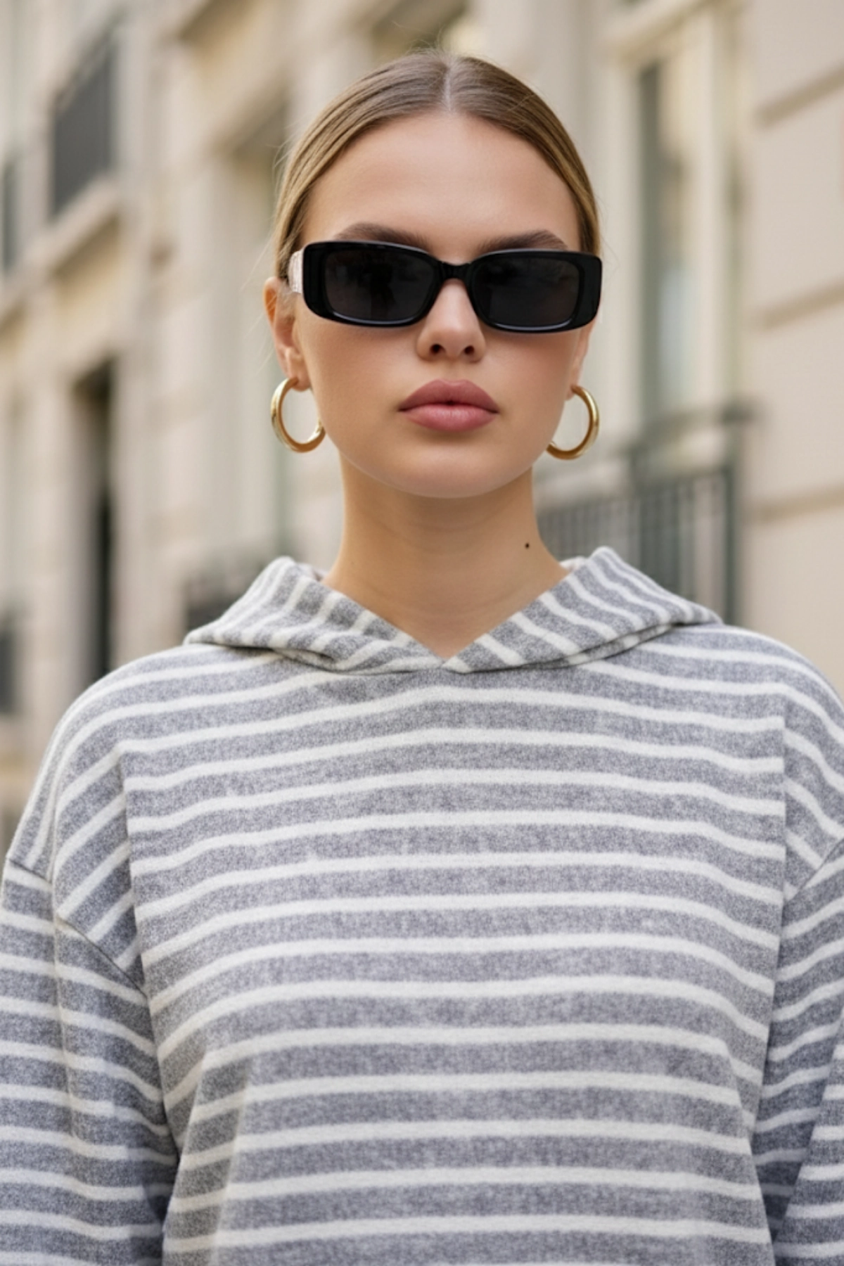 Pastelastore Çizgili Triko Oversize Sweatshirt