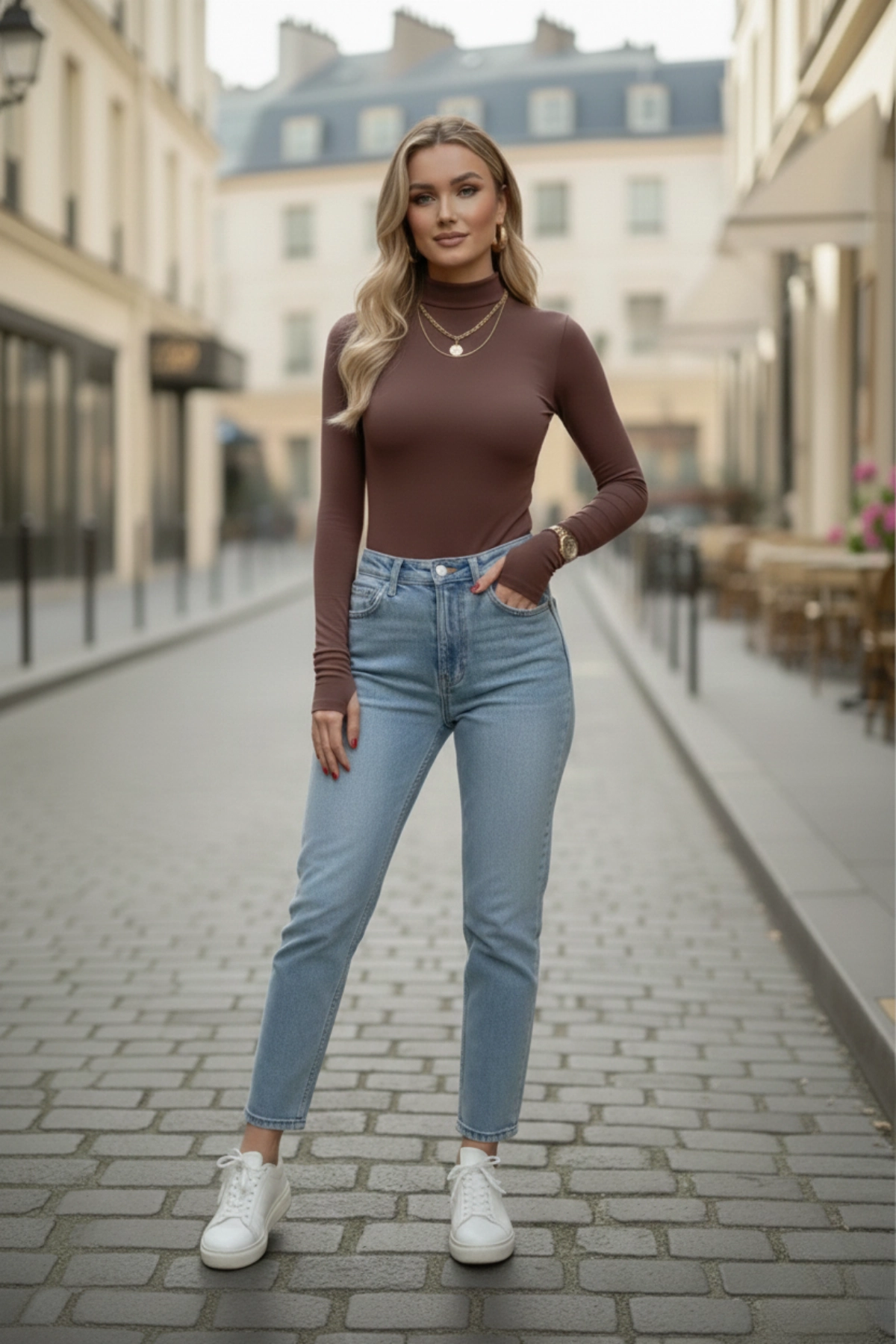 3’lü (Kahverengi-Siyah-Lacivert) Parmak Geçmeli Kadın Body Seti