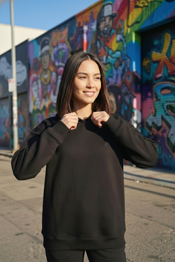 Pastelastore Pamuklu Kapüşonlu 3 İplik Şardonlu Kalın Oversize Sweatshirt