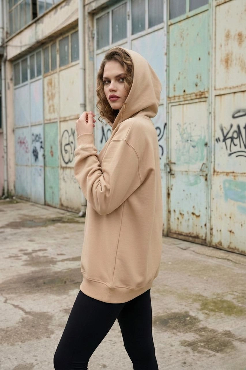Pastelastore Pamuklu Kapüşonlu 2 İplik Baharlık Oversize Sweatshirt
