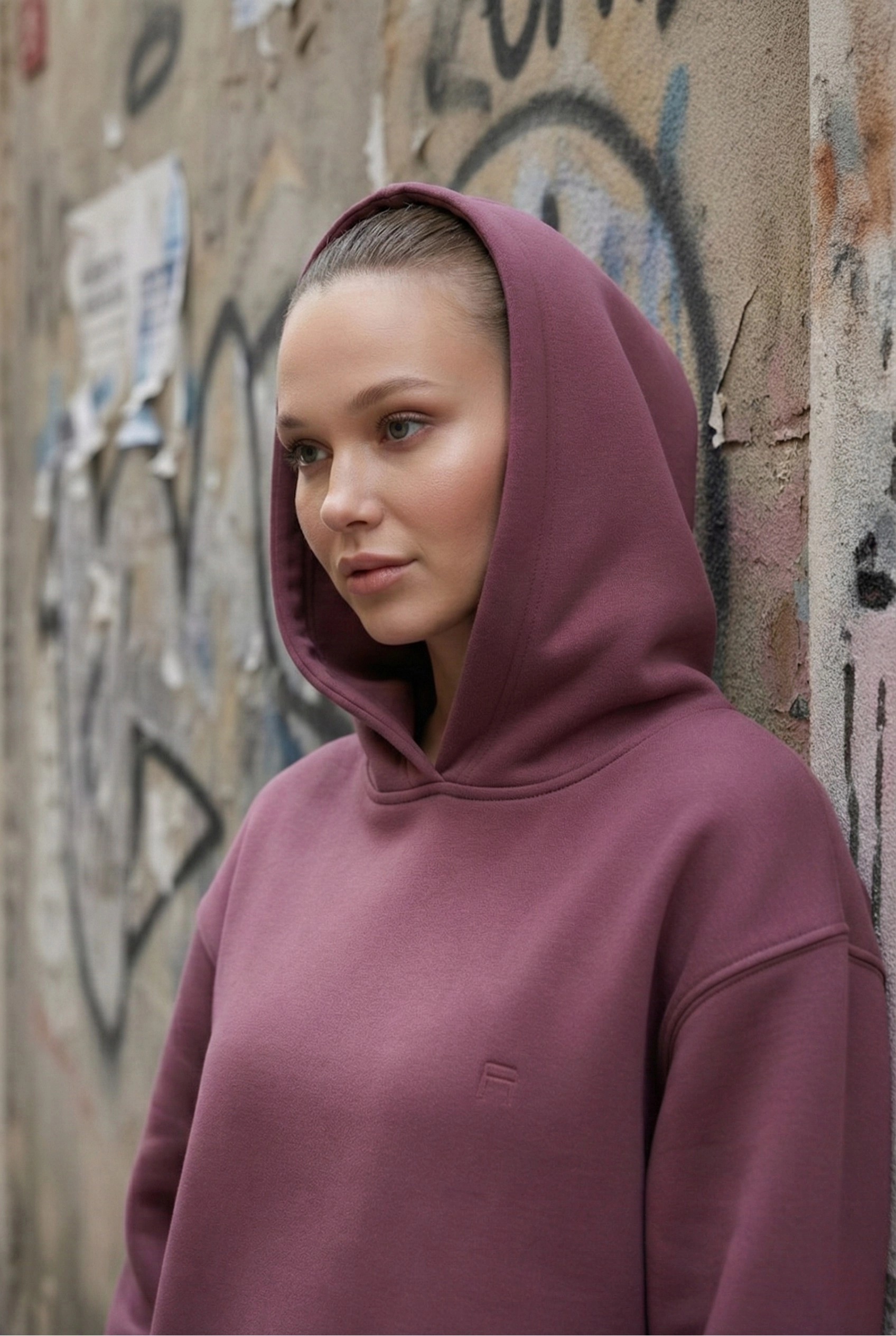 Pastelastore Pamuklu Kapüşonlu 3 İplik Şardonlu Kalın Oversize Sweatshirt