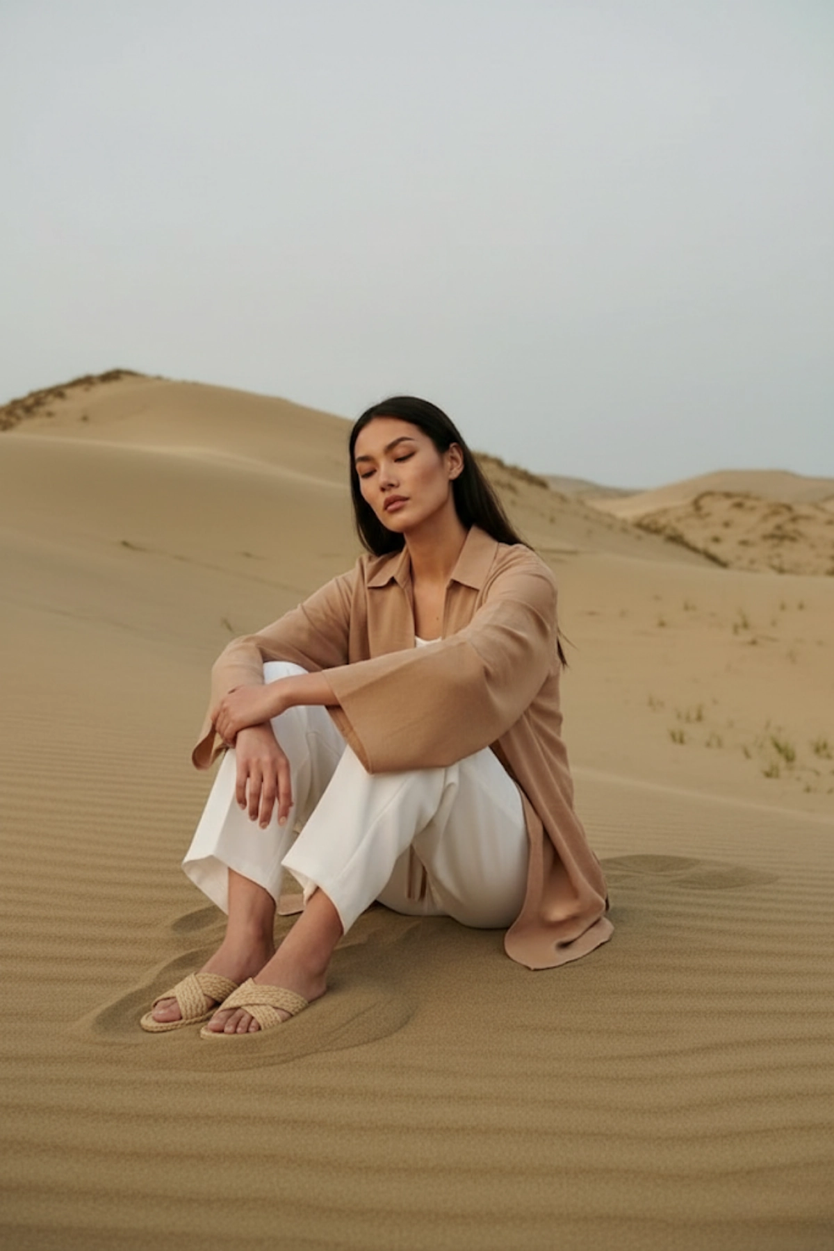 %100 Pamuk Keten Cepli Bağcıklı Kadın Kimono 1165 – Gömlek Yaka, Nefes Alan Kumaş