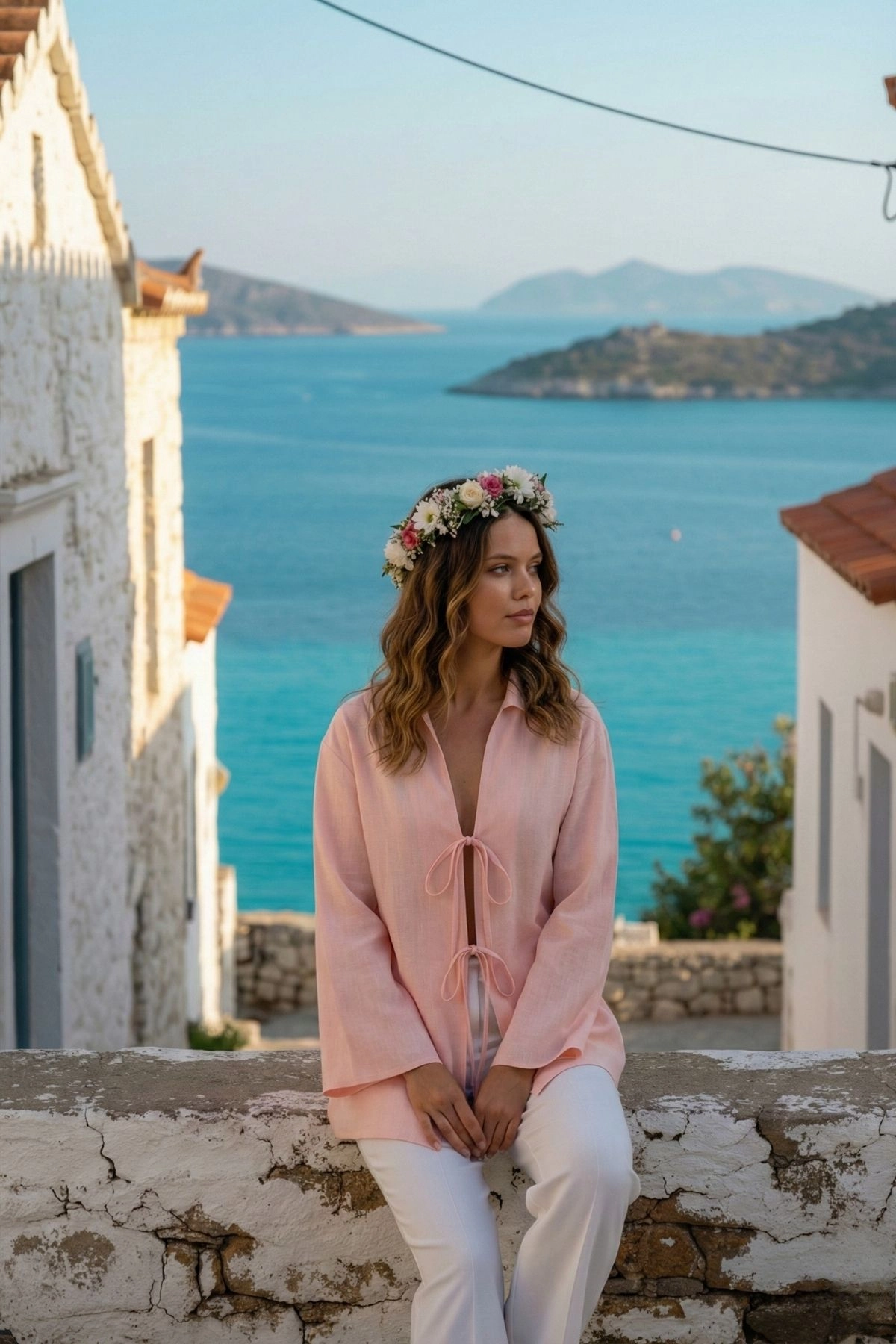 %100 Pamuk Keten Cepli Bağcıklı Kadın Kimono 1165 – Gömlek Yaka, Nefes Alan Kumaş