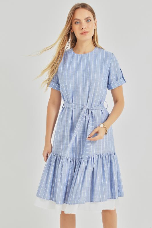 Pastelastore Asude Kadın Çizgili Pamuk Elbise 1100