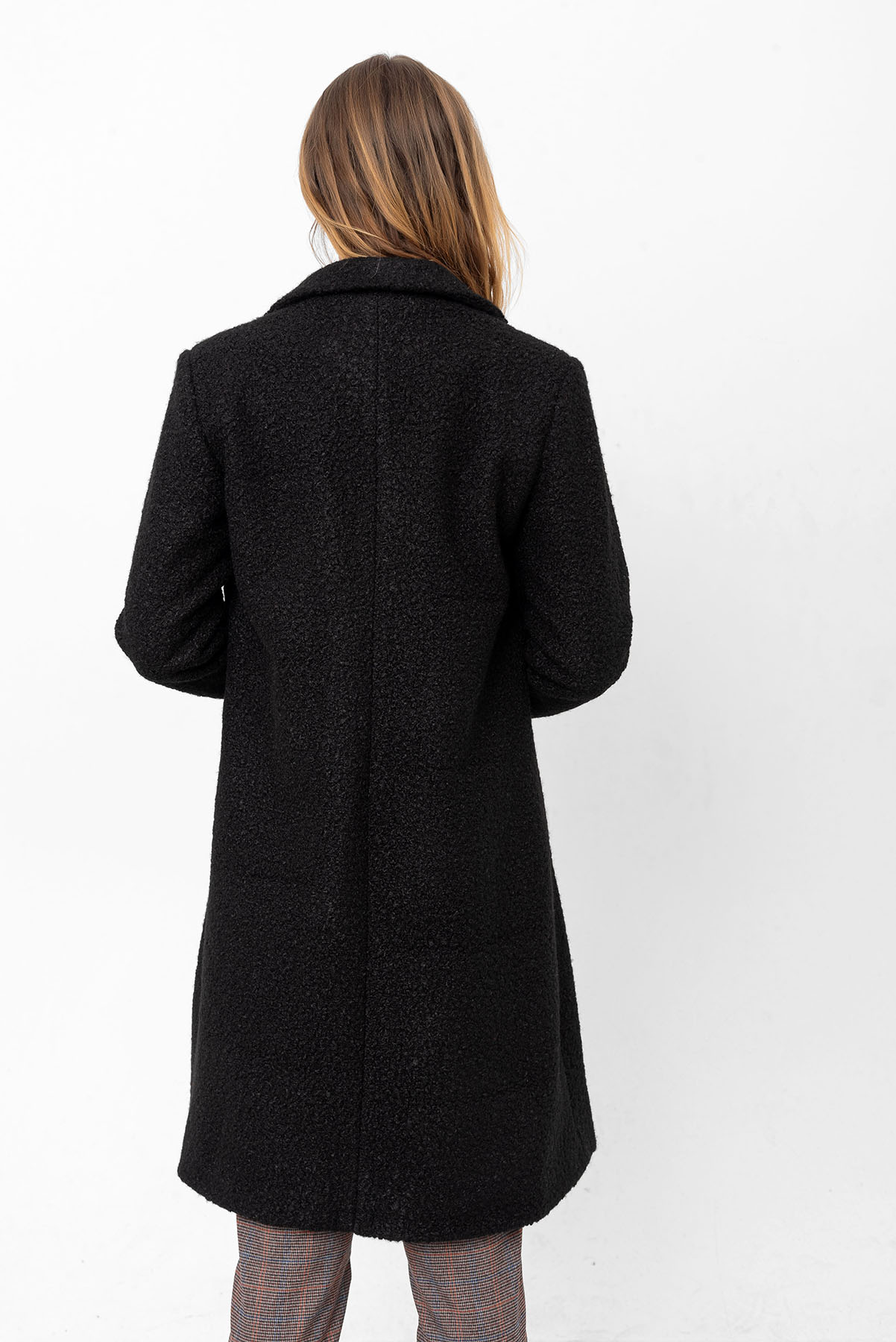 Kadın Astarlı Düğmeli Buklet Uzun Kaban (100 cm) 2120