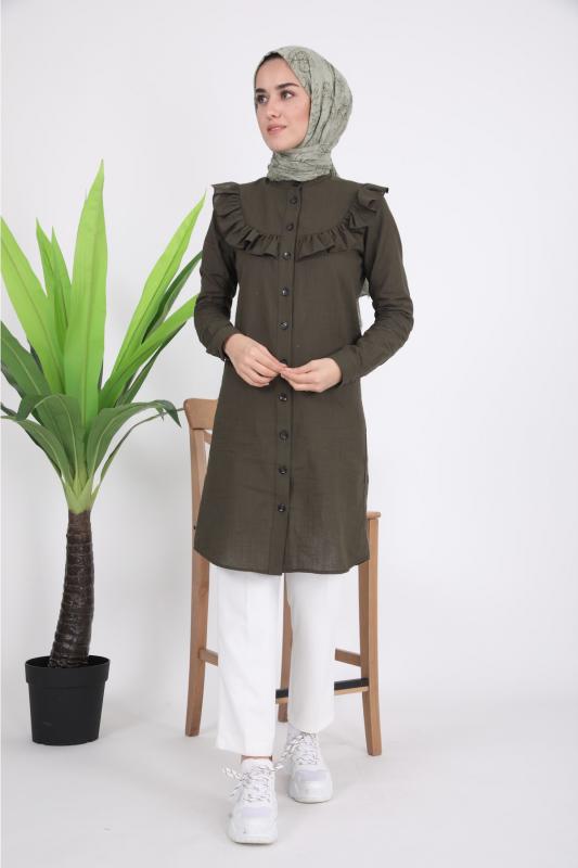 Fırfırlı Pamuk Tunik Gömlek 1023
