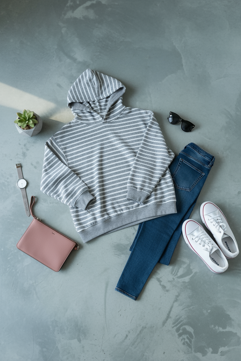 Pastelastore Çizgili Triko Oversize Sweatshirt