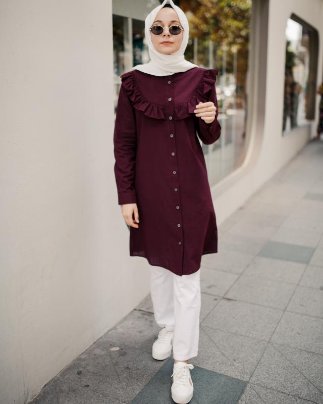 Fırfırlı Pamuk Tunik Gömlek 1023