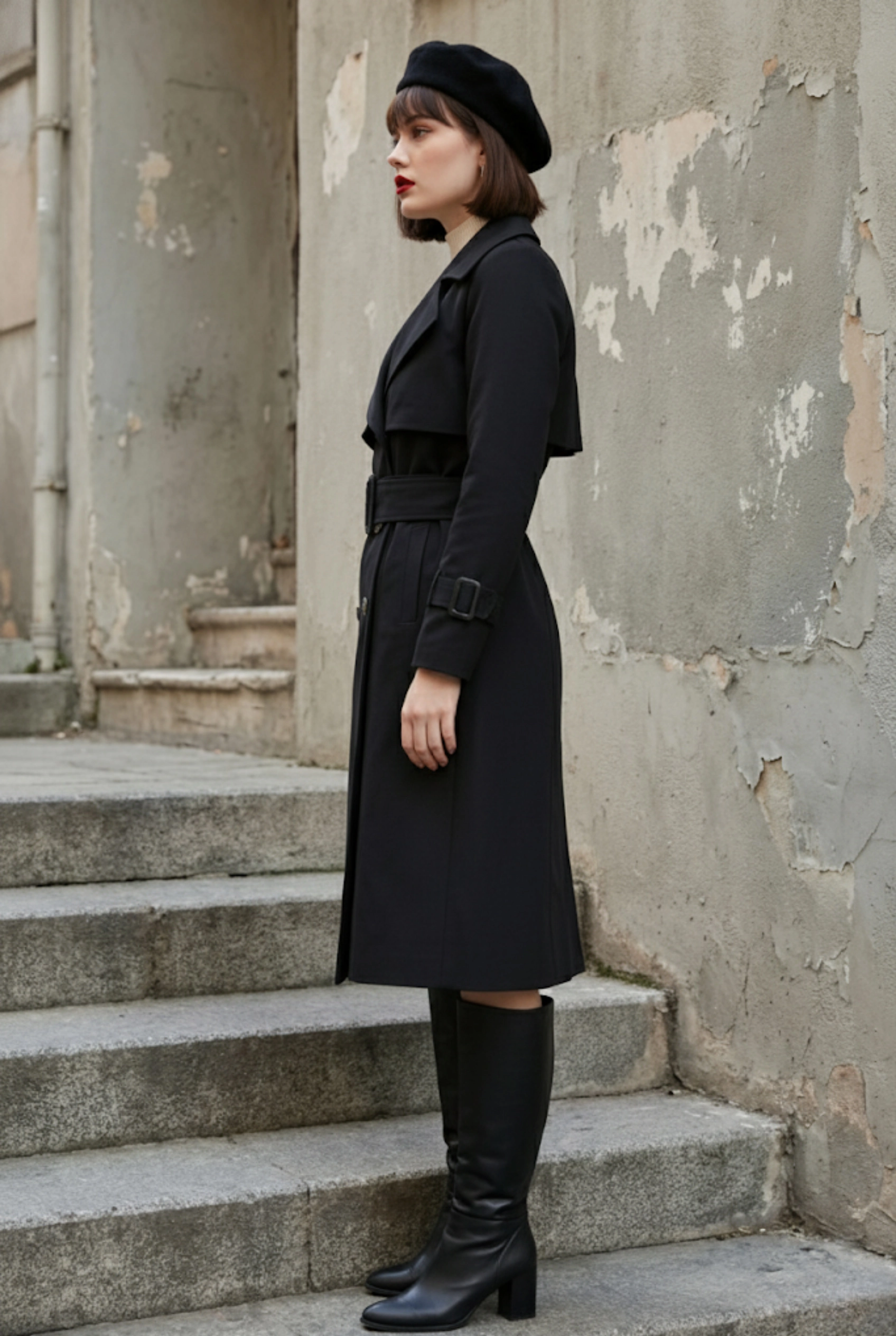  Pastelastore %100 Pamuk Gabardin Uzun (110cm) Astarlı Kemerli Kadın Trençkot 1111