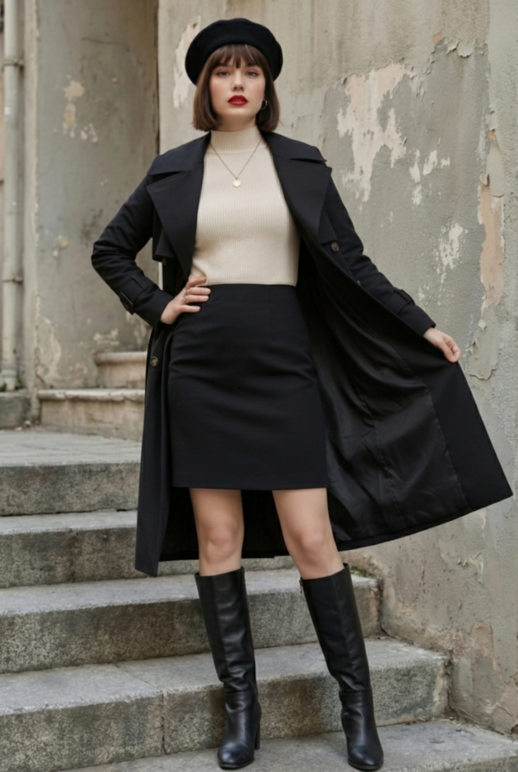  Pastelastore %100 Pamuk Gabardin Uzun (110cm) Astarlı Kemerli Kadın Trençkot 1111