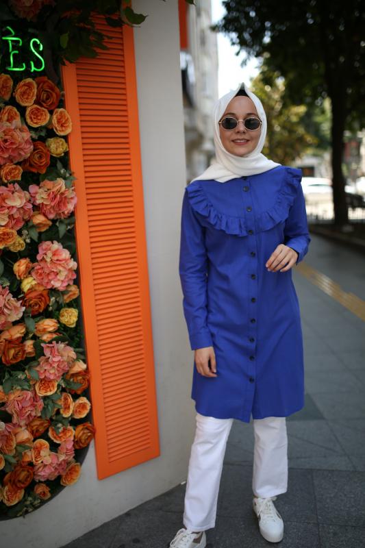 Fırfırlı Pamuk Tunik Gömlek 1023