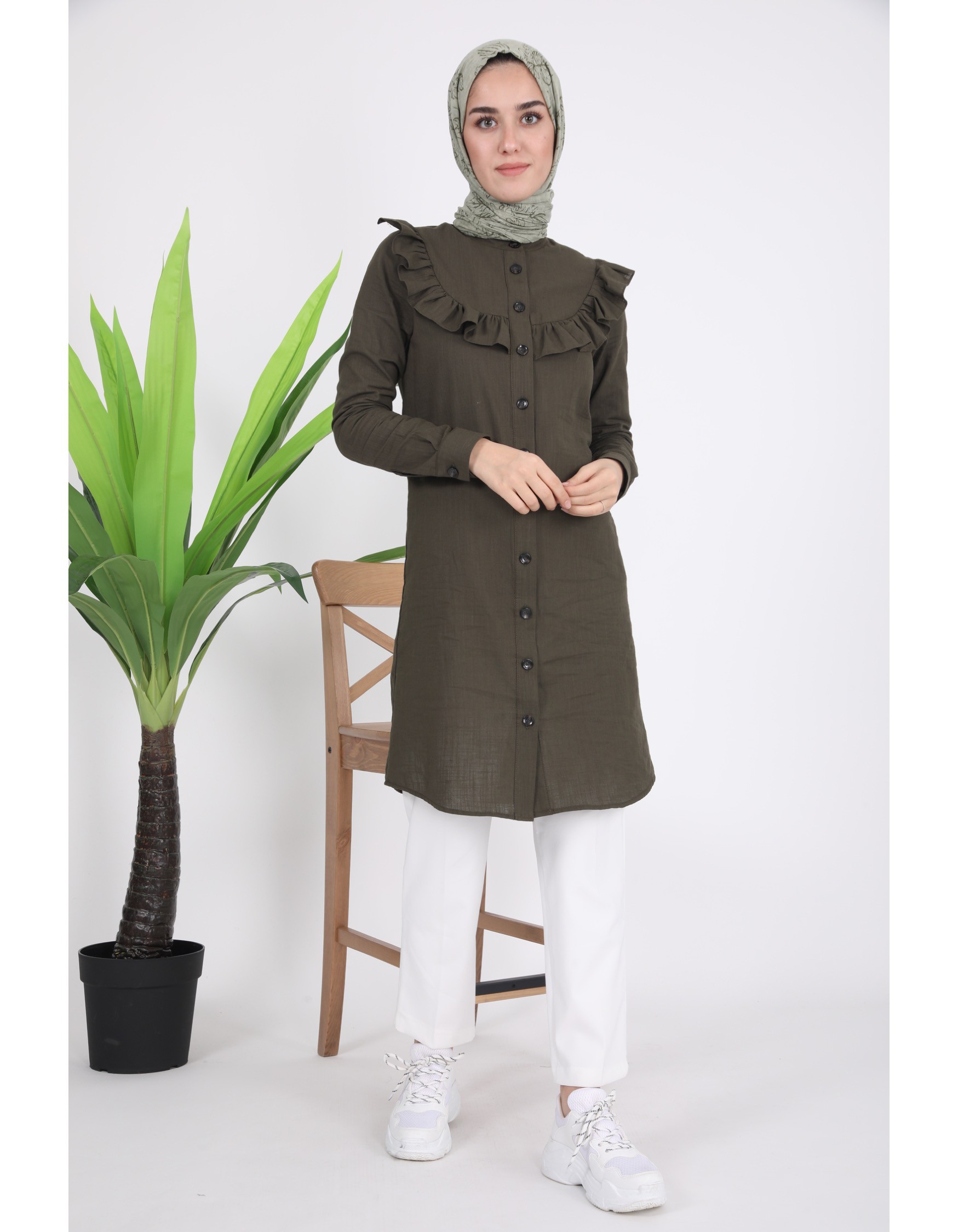 Fırfırlı Pamuk Tunik Gömlek 1023