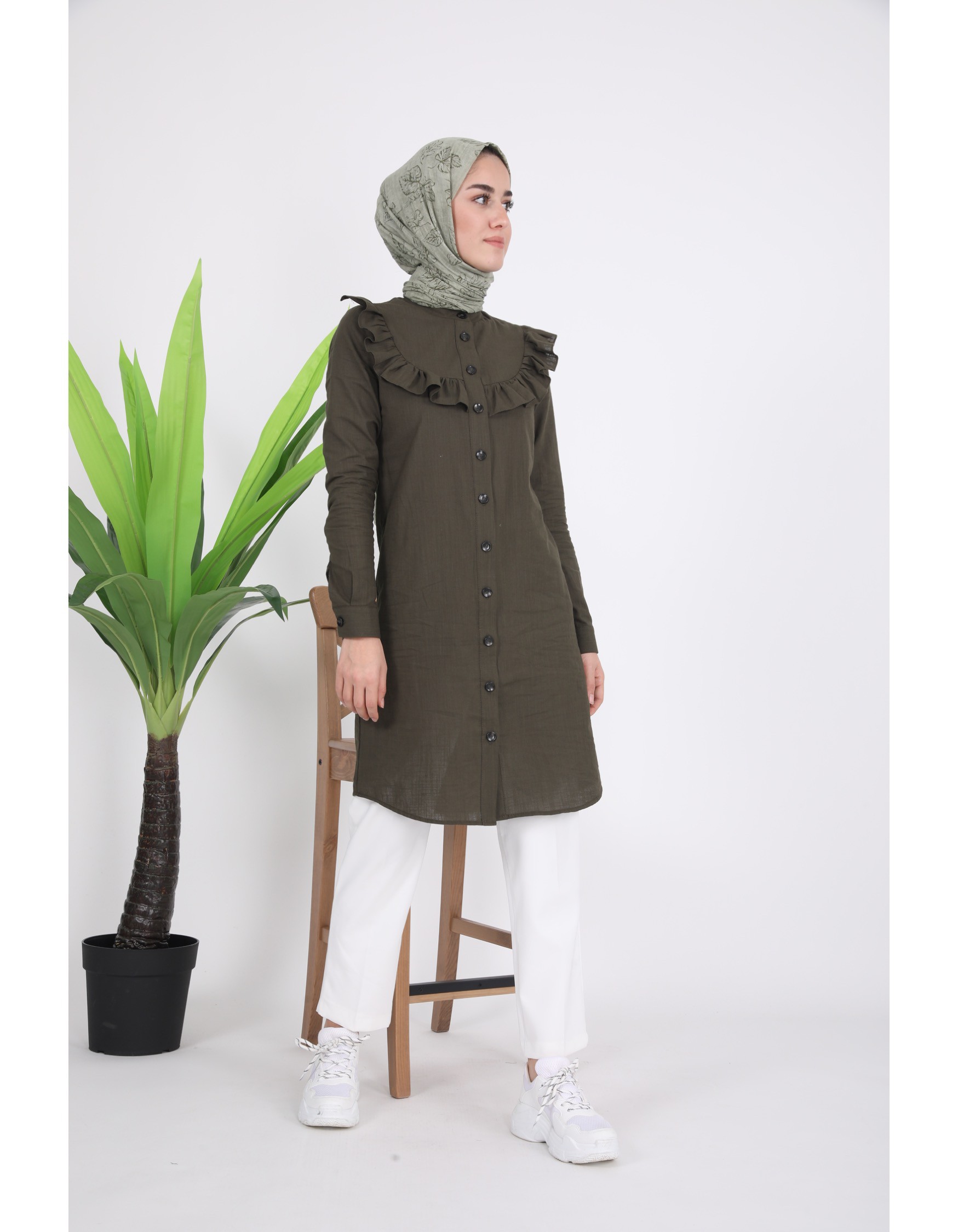 Fırfırlı Pamuk Tunik Gömlek 1023