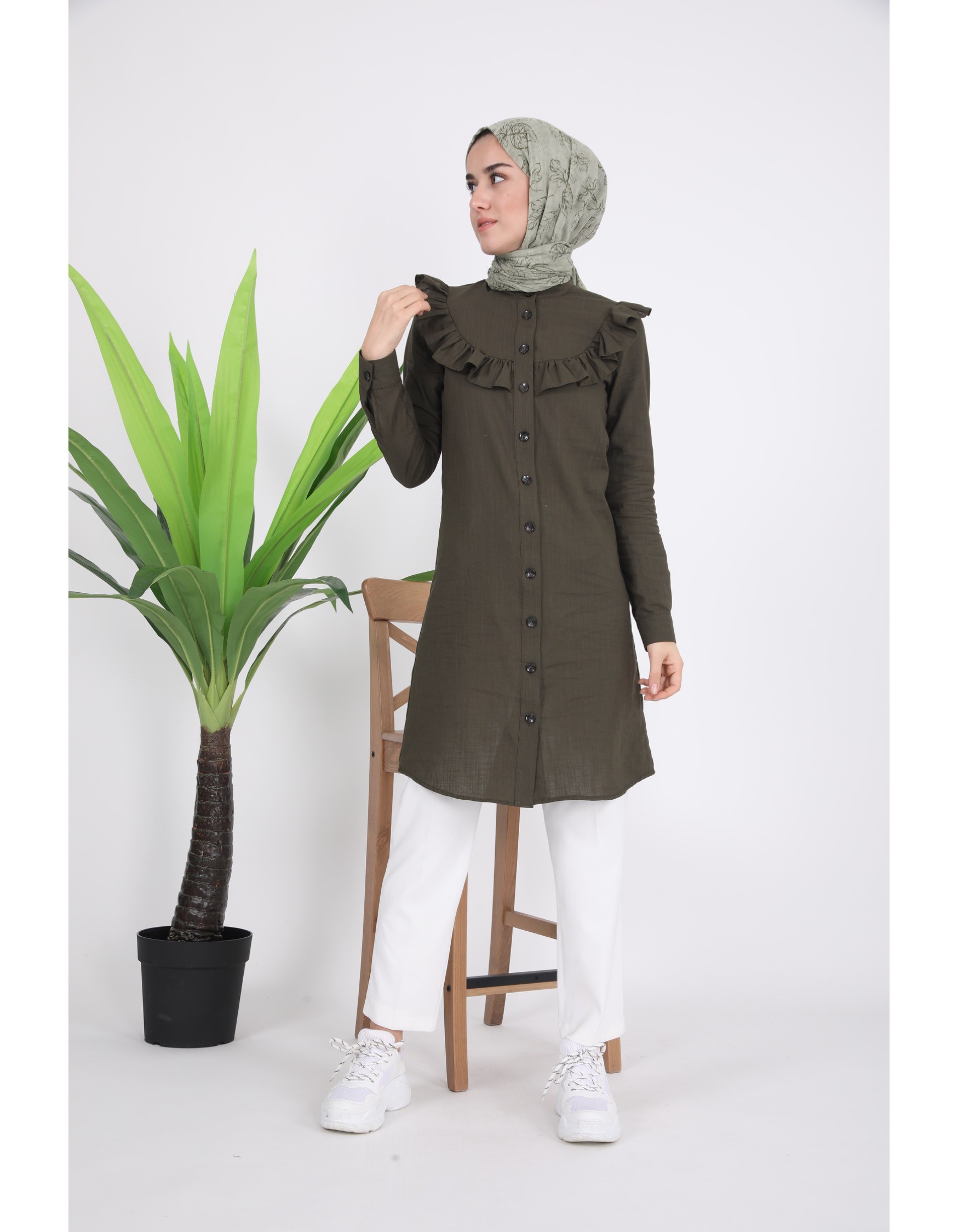 Fırfırlı Pamuk Tunik Gömlek 1023