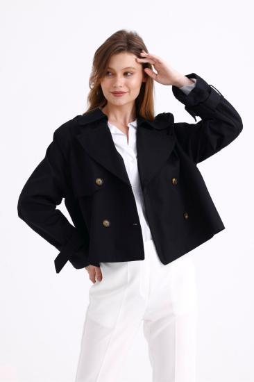 %100 Pamuk Oversize Kadın Crop Kısa Trençkot 1122