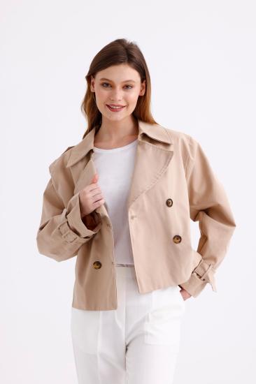 %100 Pamuk Oversize Kadın Crop Kısa Trençkot 1122
