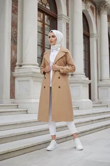 %100 Pamuk Ekstra Uzun (120cm) Tesettür Trençkot