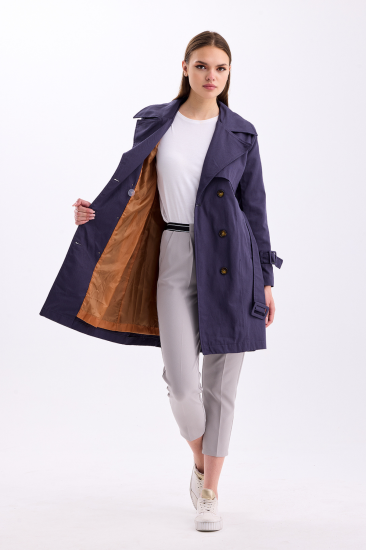 Pastelastore %100 Pamuk Gabardin Midi (95cm) Astarlı Kemerli Kadın Trençkot 1113