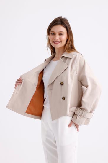 %100 Pamuk Oversize Kadın Crop Kısa Trençkot 1122