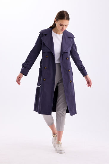 Pastelastore %100 Pamuk Gabardin Uzun (110cm) Astarlı Kemerli Kadın Trençkot 1111