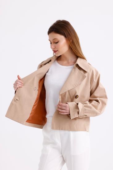 %100 Pamuk Oversize Kadın Crop Kısa Trençkot 1122