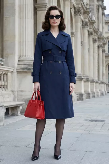 %100 Pamuk Uzun (110cm) Astarlı Kadın Trençkot