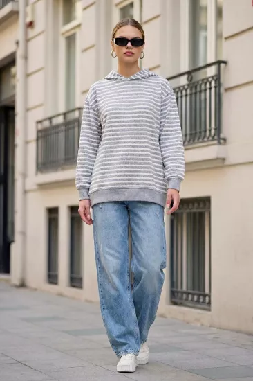 Pastelastore Çizgili Triko Oversize Sweatshirt