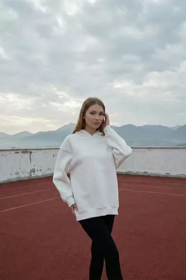 Pastelastore Pamuklu Kapüşonlu 3 İplik Şardonlu Kalın Oversize Sweatshirt